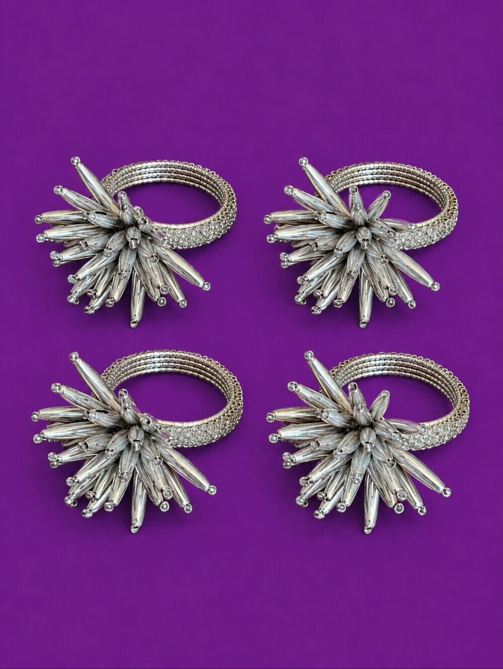 CYNTHIA ROWLEY Set of Four Starburst Holiday Beaded Napkin Rings